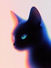 Stylish black cat with colorful neon glow outline and blue - green eyes. Perfect for modern design, digital art, pet themes, social media, creative projects, and vibrant visual content.