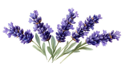 Naklejka premium Lavender's Botanical Embrace: Exquisite close-up of lavender sprigs, showcasing their vibrant purple blooms and delicate green leaves, an ode to serenity.