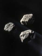 Naklejka premium Three dimensional rendering of asteroids floating in the vast expanse of space with dramatic lighting