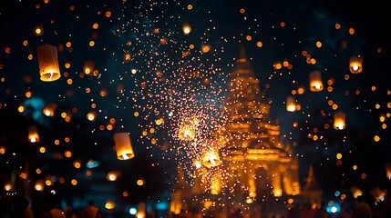Obraz premium Lanterns Glow Over Ancient Temple