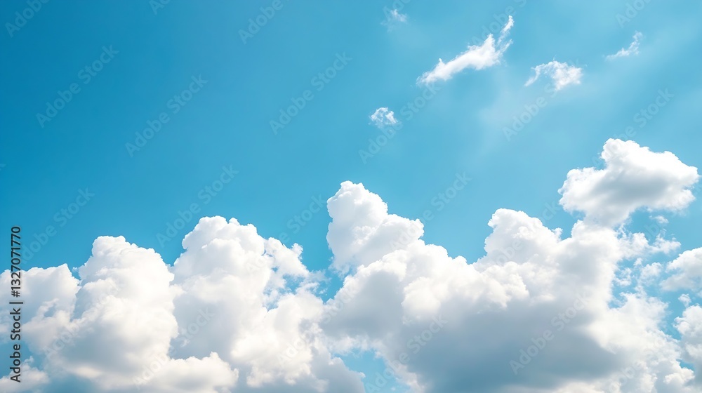 Poster bright blue sky filled with fluffy white clouds creating a peaceful and tranquil atmosphere : genera