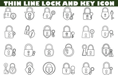 Obraz premium Thin Line Lock and Key Icons Security, Access, Protection, Symbols