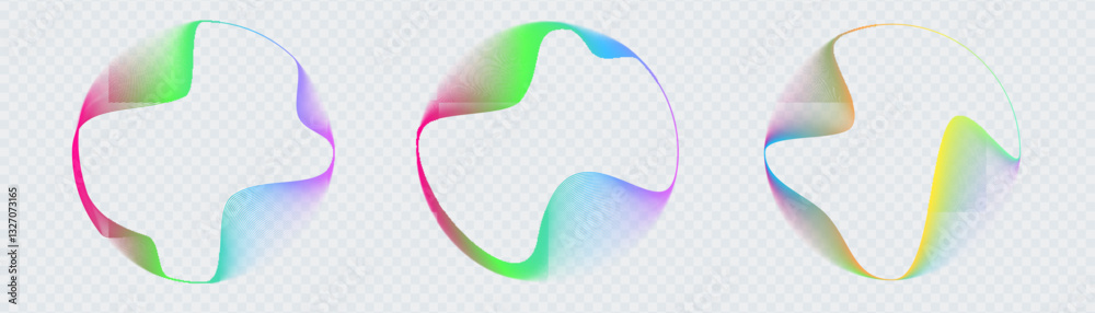 Wall mural set of neon glowing circles with gradient transition isolated on white background. colorful bright t