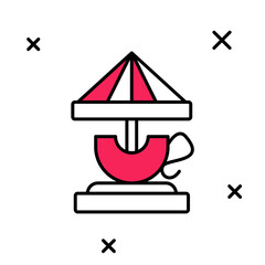 Filled outline Attraction carousel icon isolated on white background. Amusement park. Childrens entertainment playground, recreation park. Vector