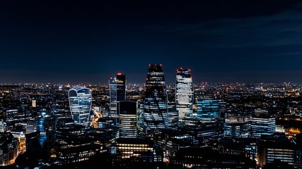 Fototapeta premium Stunning Aerial Night View of a Vibrant Cityscape with Bright Skyscrapers : Generative AI