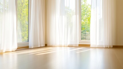 Modern Space Illuminated By Gentle Sunlight And Curtains