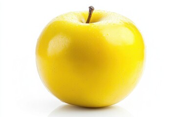 Radiant gold apple in spotlight on blank backdrop showcases fresh produce and vibrant fruit texture