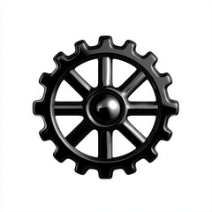 A striking black and white image of a gear wheel illustrating its mechanics and design against a clean white background