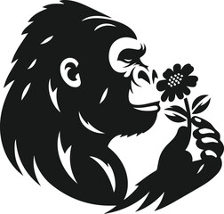 silhouette of a gorilla with a flower
