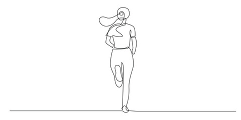 one continuous line drawing of woman running.one line drawing of woman exercising running with back view.single line vector illustration.isolated on white background