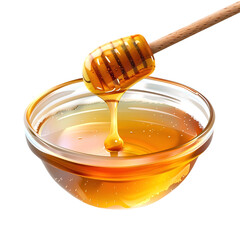 Honey in plate top view isolated on a transparent background