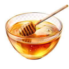 Honey in plate top view isolated on a transparent background