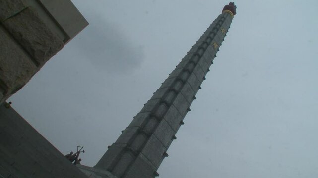 Juche tower to commemorate Kim il-sung 70th birthday, Pyongyang, North Korea