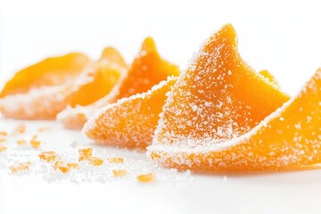 Candied orange delight with sugar sprinkle showcasing culinary art in a close up sweet food view