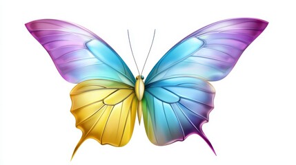 Fototapeta premium A colorful butterfly clipart design with vibrant shades of blue, purple, and yellow, with delicate wings and intricate details, floating gracefully.