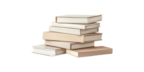 Stack Of Beige Books . Knowledge, Education, And Learning Concept Isolated On Transparent Background