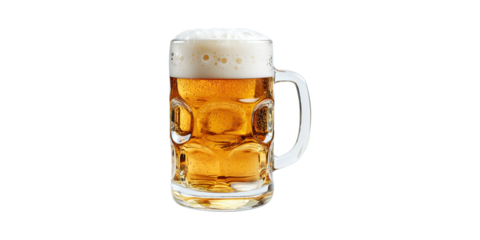 Frosty Beer Mug With Foam . Refreshing Beverage And Brewing Concept Isolated On Transparent Background