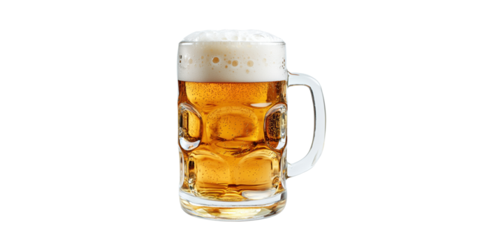 Frosty Beer Mug With Foam . Refreshing Beverage And Brewing Concept Isolated On Transparent Background