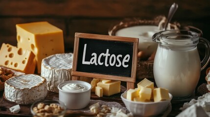 different products containing lactose. Selective focus.