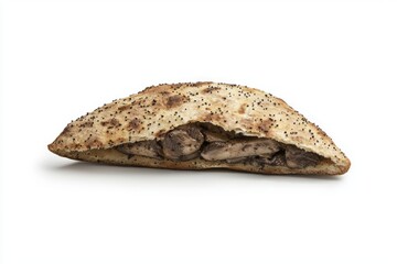Obraz premium Delicious mushroom sandwich in a crispy flatbread on a clean white scene delicious vegetarian meal with yummy fungi