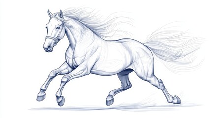 Fototapeta premium A detailed line drawing of a majestic horse, captured in mid-gallop, showcasing its graceful movement and flowing mane.