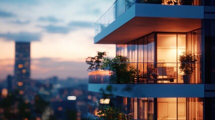 Obraz premium Cityscape Sunset Apartment Balcony View