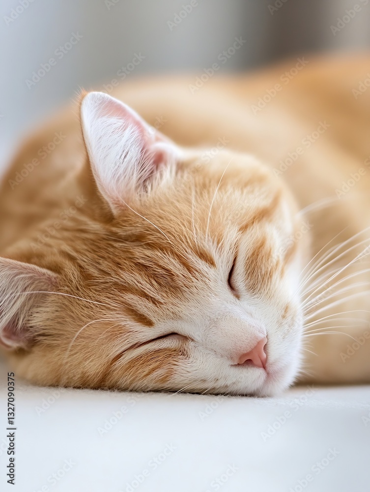 Poster peaceful sleeping ginger cat snuggled comfortably on soft surface radiating relaxation and calm : ge