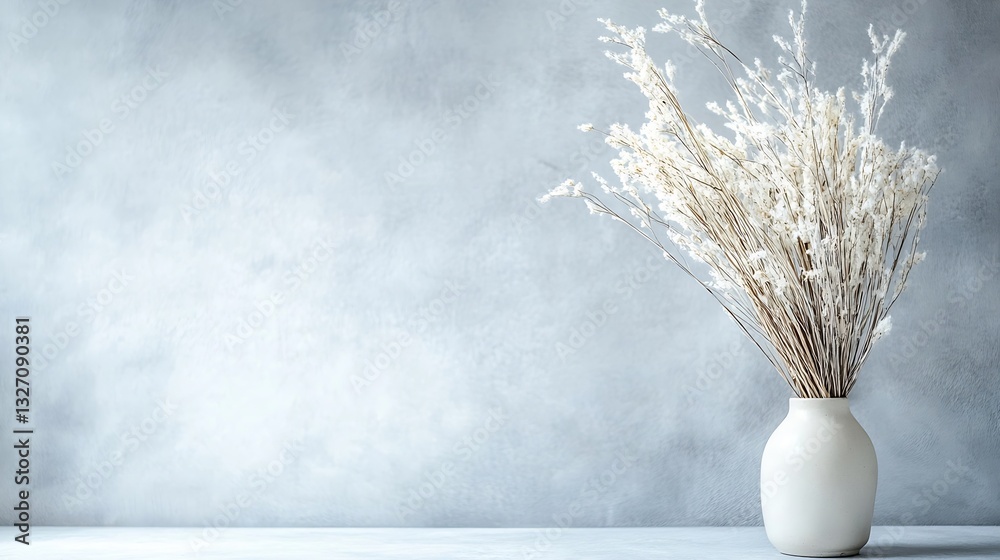 Poster elegant vase filled with dried flowers on a minimalistic gray background for stylish decor : generat