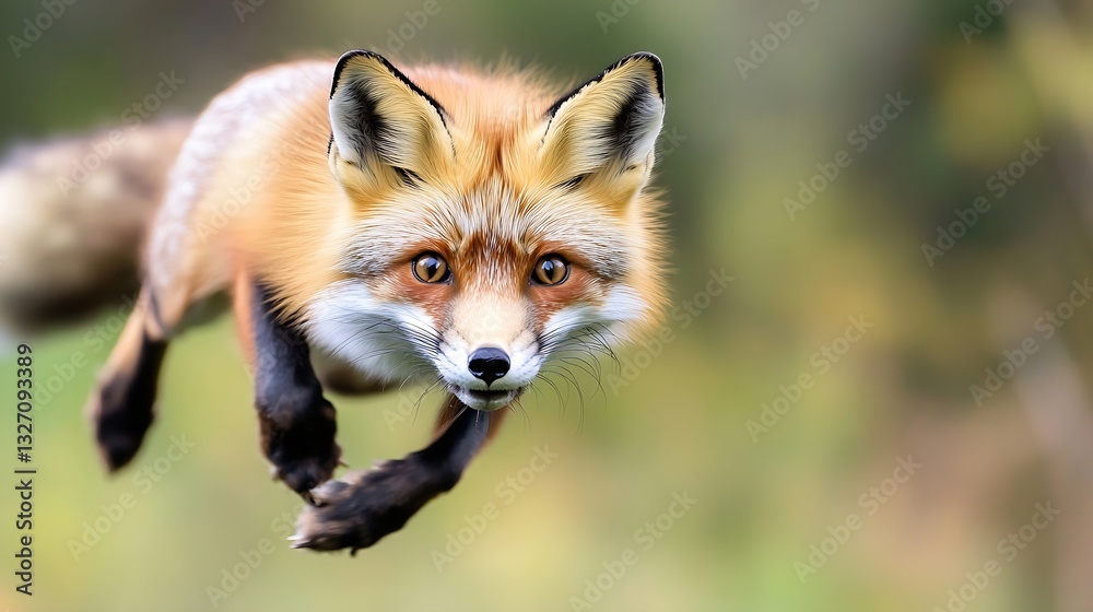 Poster stunning close up of a red fox in mid leap showcasing its agility and brilliant fur colors : generat
