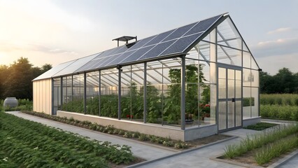 Obraz premium A detailed conceptual design of solar panels integrated into a modern building, representing renewable energy, innovation, and sustainable architecture