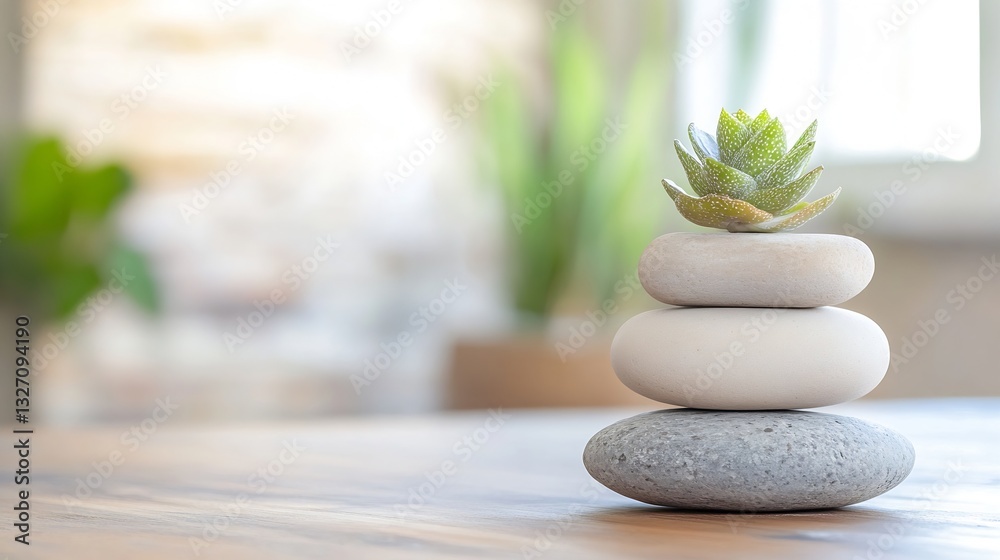 Aufkleber beautiful arrangement of smooth pebbles with a succulent plant creating a calming indoor decor : gen