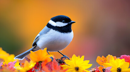 Obraz premium Small Bird in Autumn Flower Meadow