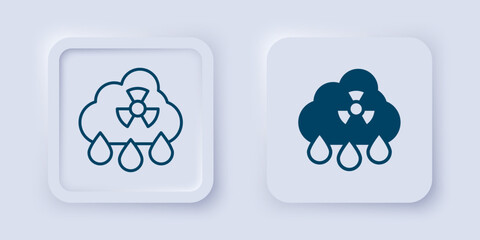 Filled and outline Acid rain and radioactive cloud icon isolated on grey background. Effects of toxic air pollution on the environment. Square button. Vector