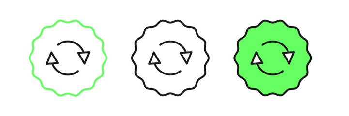 Set line Recycle symbol icon isolated on white background. Circular arrow icon. Environment recyclable go green. Vector