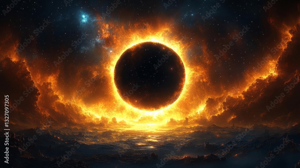 Wall mural vibrant solar eclipse with dynamic cloud and cosmic elements. generative ai