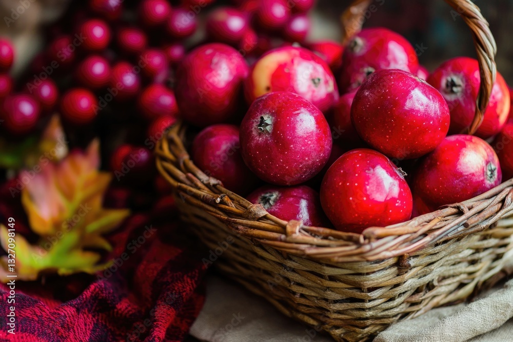 Aufkleber a basket filled with red apples sits on a table, ready to be enjoyed