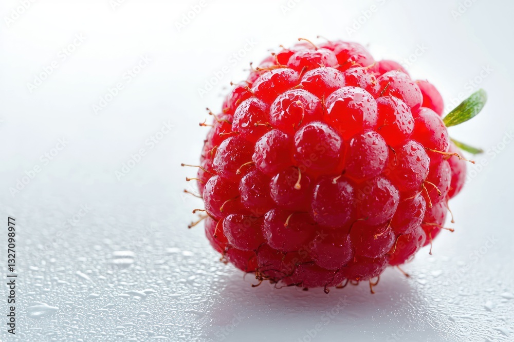 Aufkleber close up photograph of a single fresh raspberry on a clean light wet surface perfect for summer them