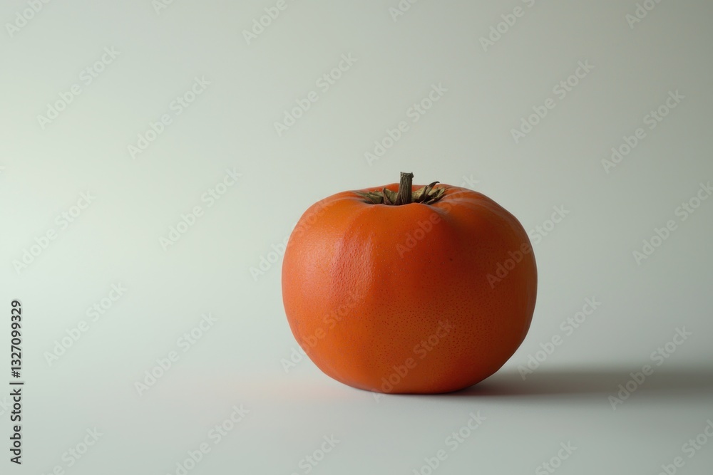 Poster Studio Shot of a Fresh Orange Fruit with Small Stem Detailed Texture and Warm Color on a Clean White Background for Stock Photography