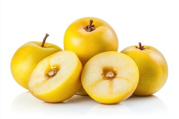 Fresh vibrant nashi pears on white background a still life showcasing the sweetness a bright and minimal studio shot