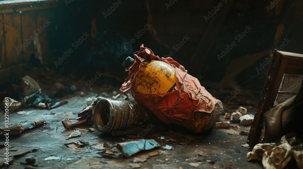 Poster A fire hydrant sitting on the floor in a room, ready to be used or stored