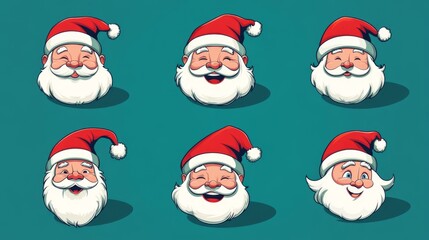 Cheerful santa expressions on teal background for christmas celebration and design