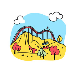 Simple minimalist drawing of Six Flags Magic Mountain. Six Flags Magic Mountain illustration in an doodle inca cartoon style