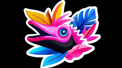 Obraz premium Vibrant Chameleon Sticker Design with Tropical Leaves