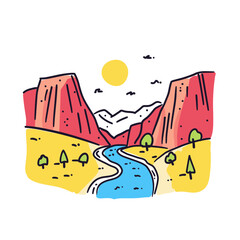 Simple minimalist drawing of Yosemite National Park.Yosemite National Park illustration in an doodle inca cartoon style