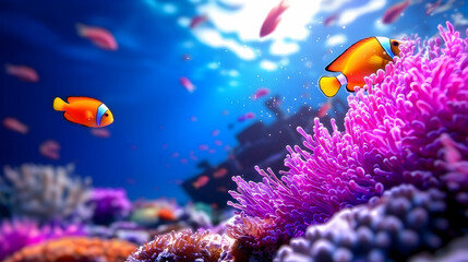 Vibrant Coral Reef with Colorful Fish Underwater