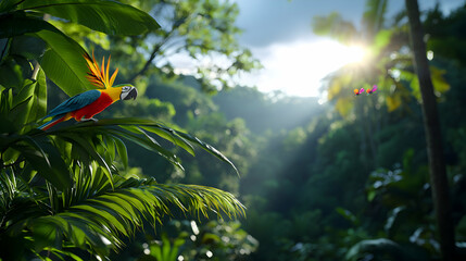 Vibrant Macaw in Lush Tropical Rainforest
