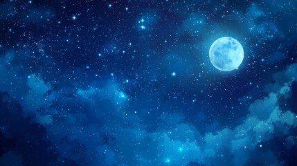 Fototapeta premium Tranquil night sky with full moon and stars for dreamy ambience in celestial design