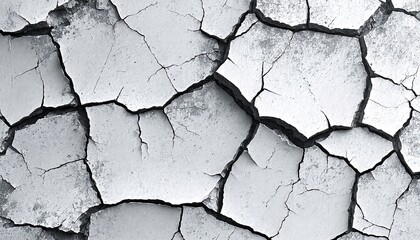 Cracked and Faded White Wall with Cracks and Stains.