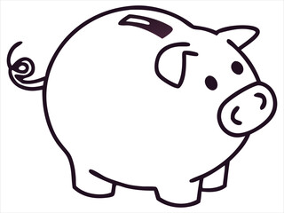 Black and White Piggy Bank Drawing for Money Management Themes
