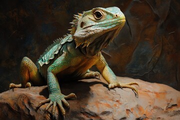 Obraz premium Collared Lizard in Nature Habitat. Male Eastern Wildlife Reptile in Green Environment